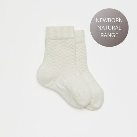 Merino Wool Crew Socks for Babies in Pearl Zig Zag - The Woolly Brand
