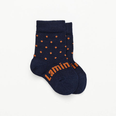 Merino Wool Crew Socks for Children in Navy and Orange Spot - The Woolly Brand