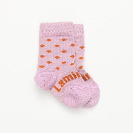 Merino Wool Crew Socks for Children in Pink and Orange Spot - The Woolly Brand