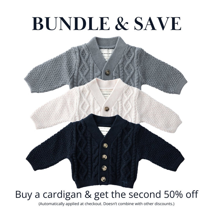 Merino Wool Navy Classic Cable Knit Children s Cardigan The Woolly Brand