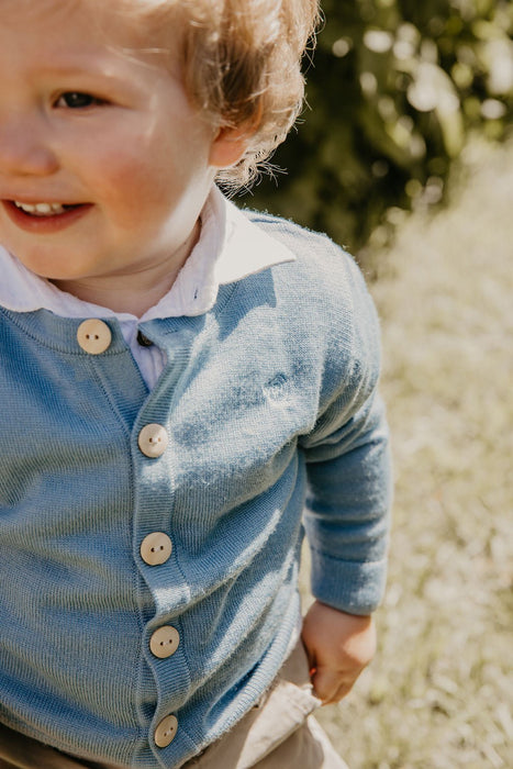 Cornflower Essential Extra Fine Merino Wool Infant Cardigan - The Woolly Brand