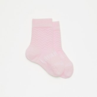 Merino Wool Crew Socks for Babies in Pink Zig Zag - The Woolly Brand