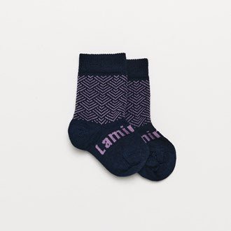 Merino Wool Crew Socks for Children in Navy & Pink Zig Zag - The Woolly Brand