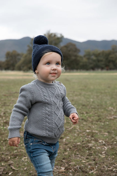 Midnight Classic Cable Knit Beanie - The Woolly Brand