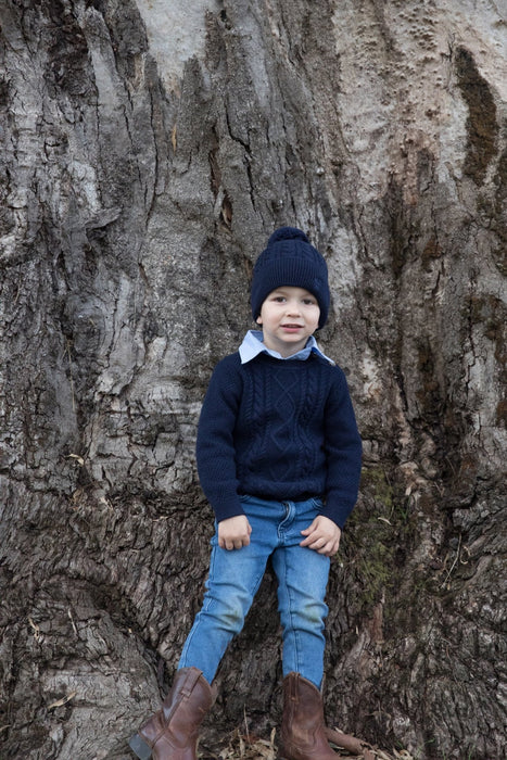 Midnight Classic Cable Knit Beanie - The Woolly Brand