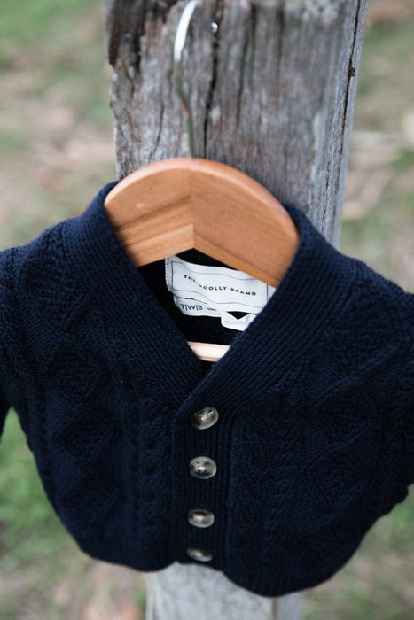 Midnight Classic Cable Knit Merino Wool Cardigan - The Woolly Brand