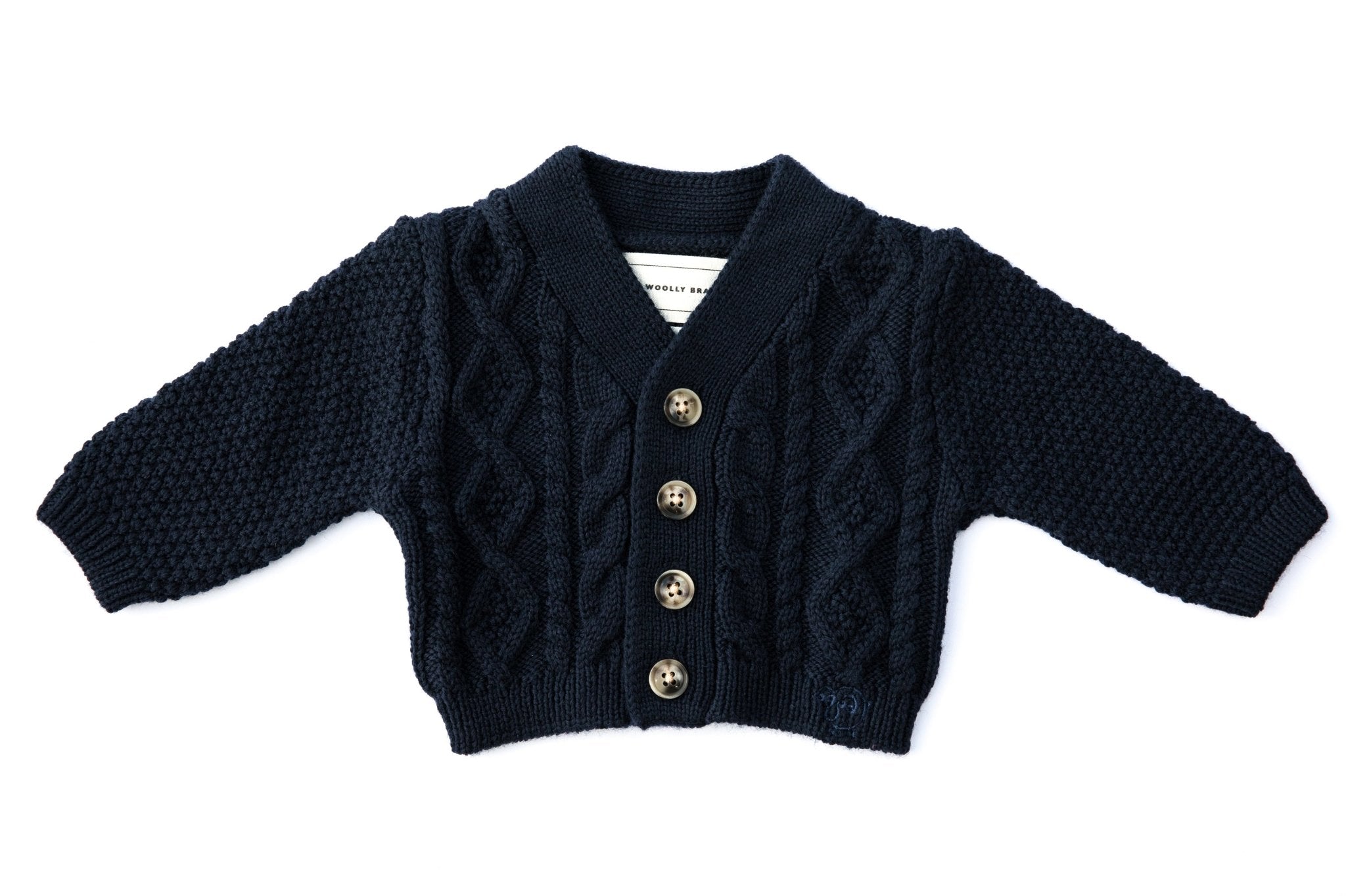 Merino Wool Navy Classic Cable Knit Children's Cardigan– The Woolly Brand