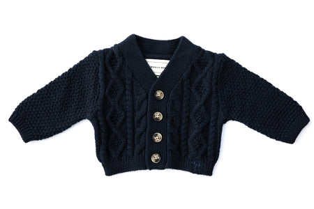Midnight Classic Cable Knit Merino Wool Cardigan - The Woolly Brand