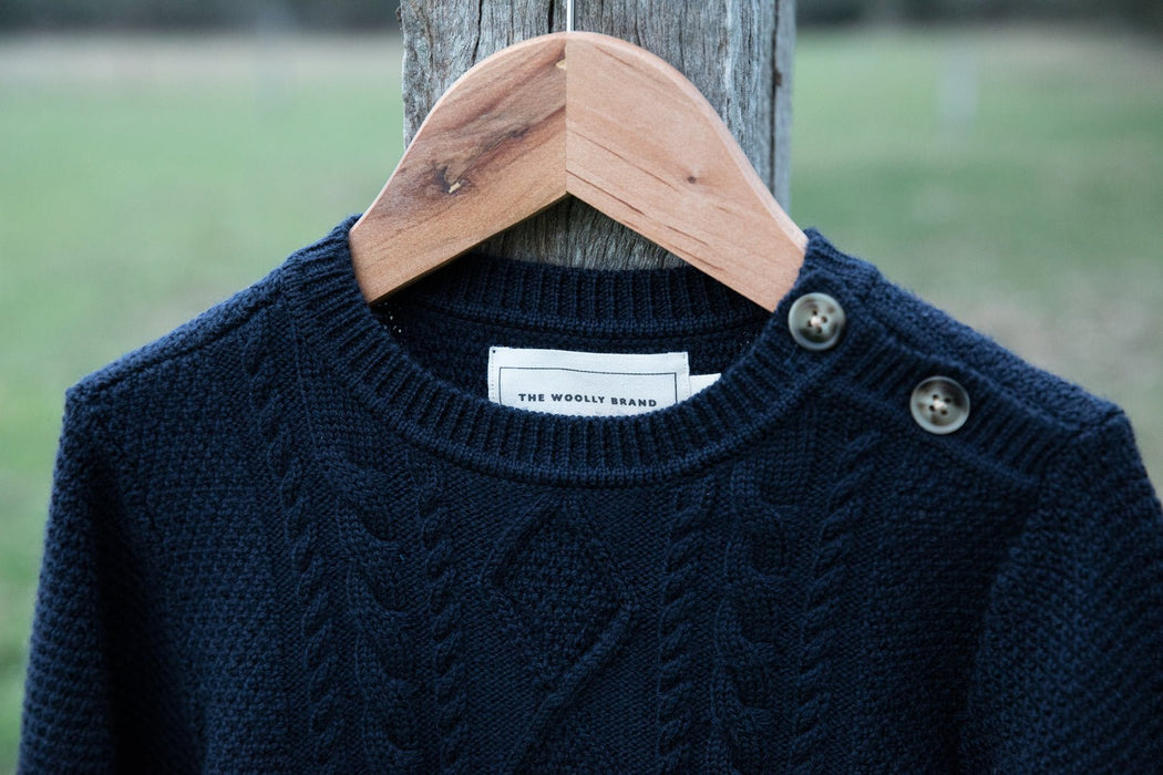 Midnight Classic Cable Knit Merino Wool Jumper - The Woolly Brand