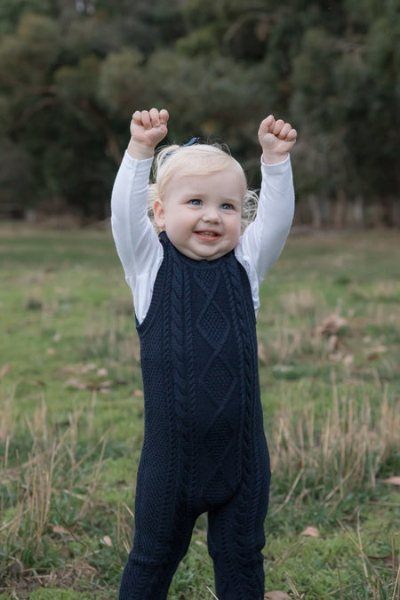 Midnight Classic Cable Knit Merino Wool Overalls - The Woolly Brand